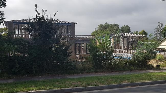 A view of the abandoned townhouse development from Mullum Mullum Rd in Ringwood. Picture: Kiel Egging.