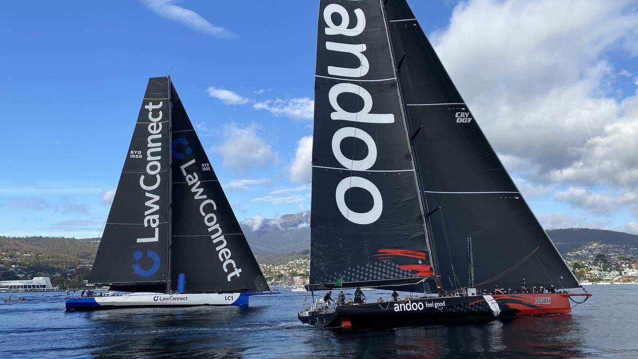 Comanche and LawConnect had been neck-and-neck in the final stretch of the Sydney to Hobart 2023. Picture: James Bresnehan