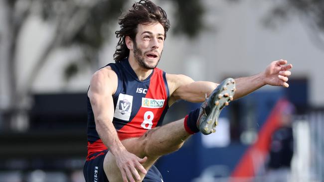 Coburg’s Tom Silvestro kicks a goal. Picture: George Salpigtidis