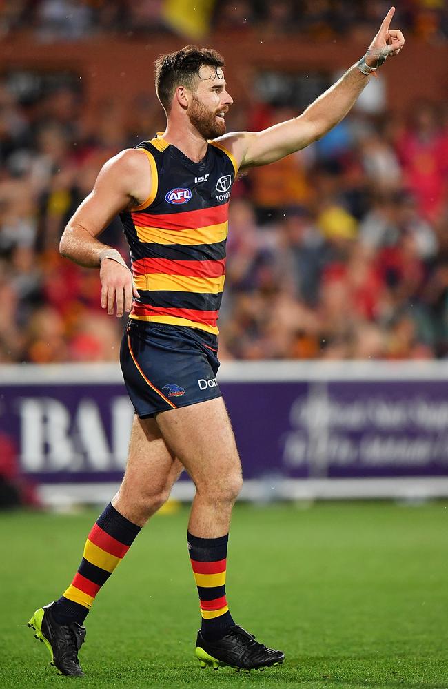 Andy Otten of the Crows celebrates during the AFL Preliminary Final against Geelong at Adelaide Oval.