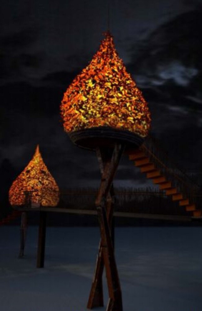 The tree houses at night