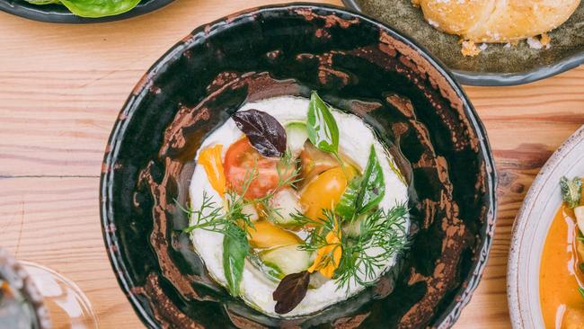 Tomatoes, sourdough, buffalo curd.