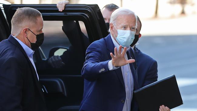 Democratic presidential nominee Joe Biden arrives at a campaign event in Wilmington, Delaware on Saturday. Picture: AFP