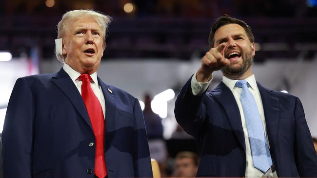 Donald Trump (L) and JD Vance at the Republican National Convention at the Fiserv Forum in Milwaukee.