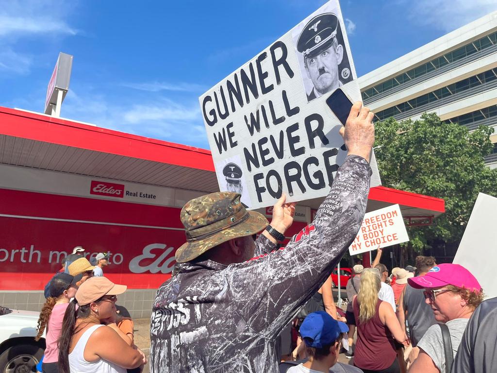 Protesters at the freedom rally in Darwin CBD on October 30, 2021. Picture: Amanda Parkinson