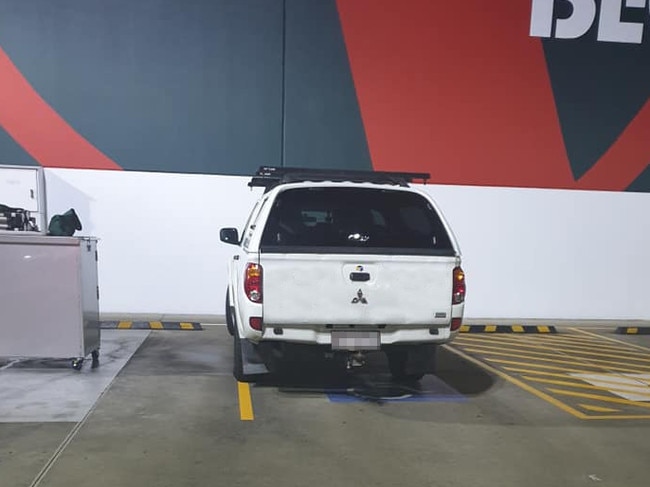 A car without a permit displayed pictured in a disabled space at Bunnings in Arundel. Picture: Facebook/Australian Disability Parking Wall of Shame.