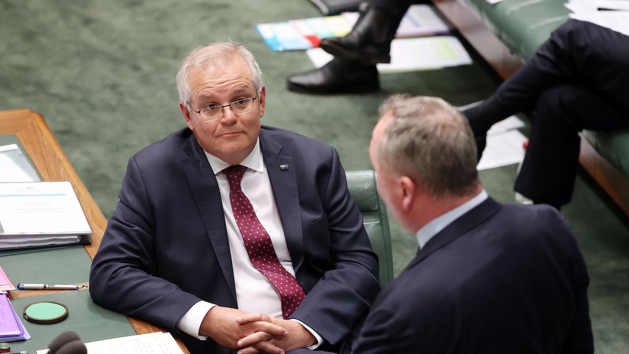 Prime Minister Scott Morrison with Barnaby Joyce during Question Time Parliament on Monday. Picture: Gary Ramage / NCA NewsWire