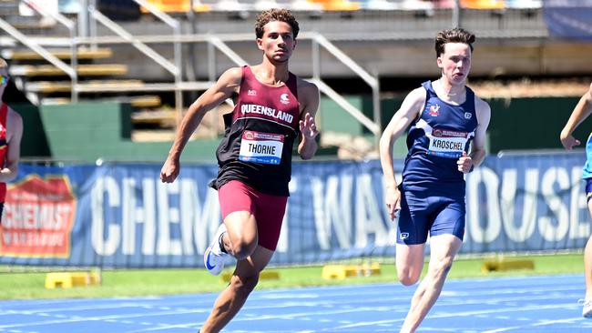 Terrell Thorne at the Australian All Schools Athletics Championships in Brisbane. He is lightning fast in the 400m.