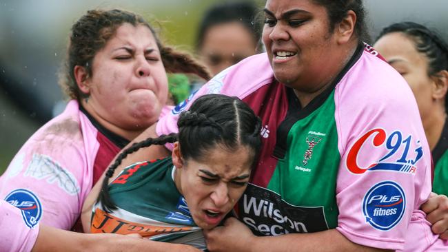 Match action pictures from the Warringah Ratettes women's rugby team semi-final tie against Campbelltown at Pittwater Rugby Park, Warriewood, on September 8th 2018. (AAP Image / Julian Andrews).