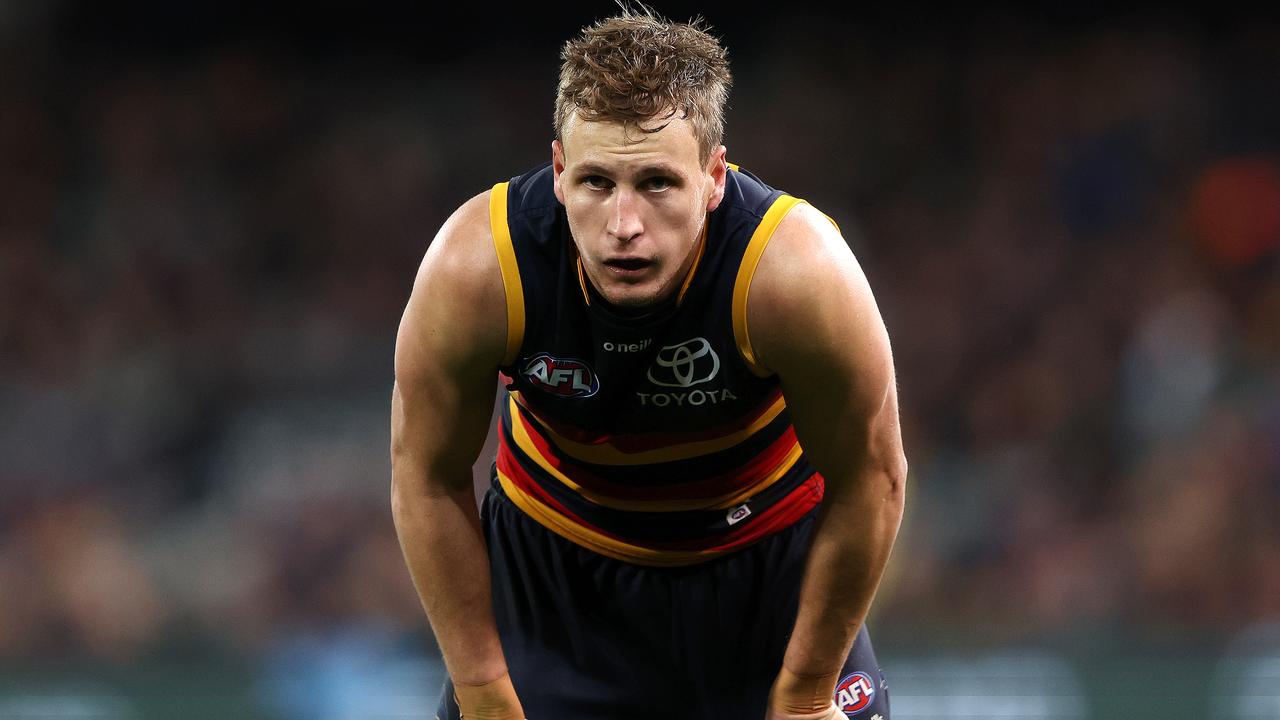 ADELAIDE, AUSTRALIA - JULY 15: Jordan Dawson of the crows during the 2023 AFL Round 18 match between the Adelaide Crows and the GWS Giants at Adelaide Oval on July 15, 2023 in Adelaide, Australia. (Photo by Sarah Reed/AFL Photos via Getty Images)