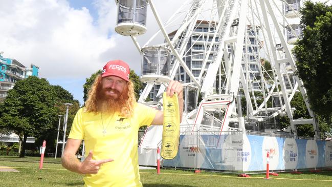 Long distance runner Ben 'Ferris Gump' has begun his 1000 km journey from Cairns to Cape York in order to inspire local creatives and prepare for his ultimate goal - running a lap of Australia. Photo: Catherine Duffy.