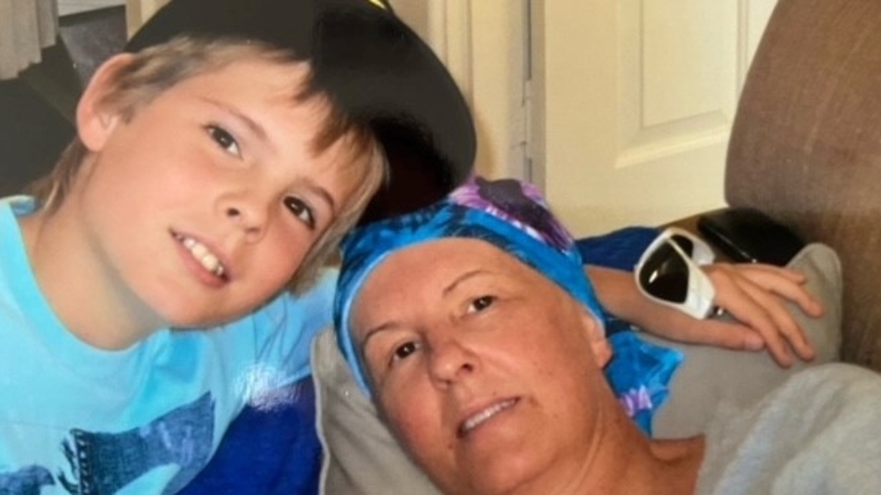 Jo Dart, pictured with her young son, while being treated for acute myeloid leukaemia. Picture: Supplied