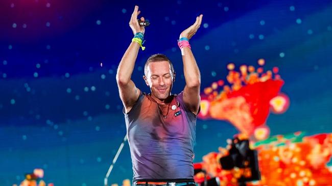 Chris Martin in the moment at one of their Perth shows last year. Picture: Duncan Barnes