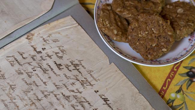 Old recipe book with the classic Anzac biscuit. Picture: Martin Ollman