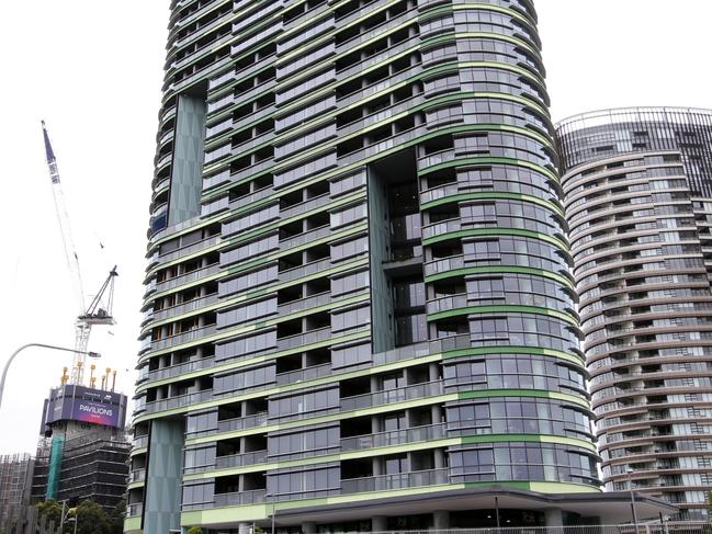 Opal Tower in Sydney Olympic Park as work is being carried out on the tenth floor. Picture: Jonathan Ng