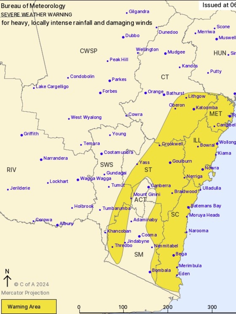 The Bureau of Meteorology has issued a severe weather warning for heavy, locally intense rainfall and damaging winds across multiple regions Picture: Bureau of Meteorology