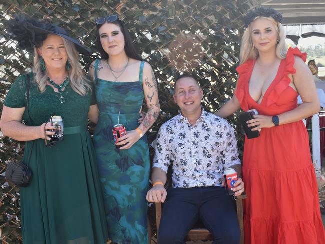 Tiffany Messer, Cass and Jake Thomas and Kaya Morgan at the Yeppoon race day at Keppel Park racecourse on April 26, 2025.
