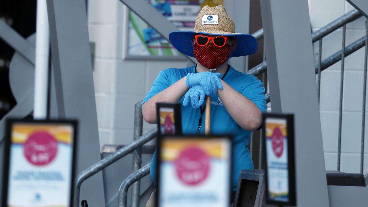 A worker ready to clean the city-owned waterpark in Grand Prairie, Texas. Picture: AP Photo/LM Otero