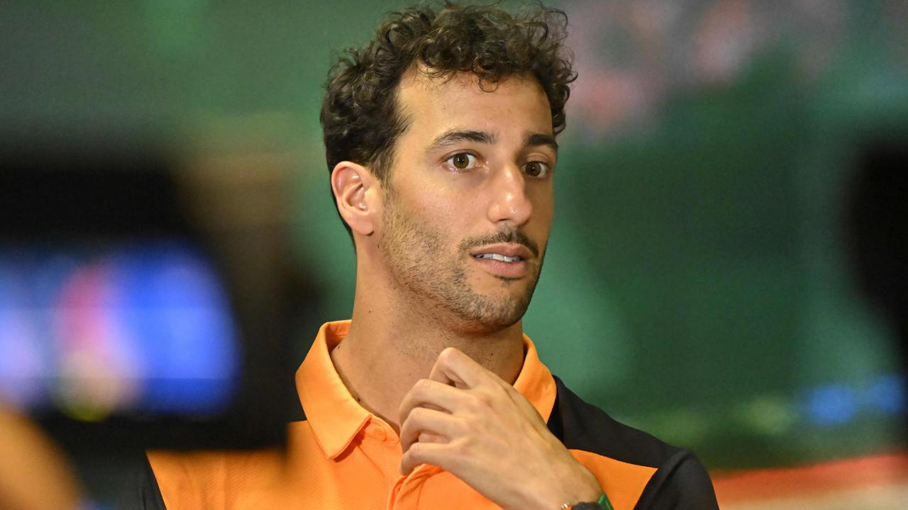 McLaren's Australian driver Daniel Ricciardo reacts during a joint press conference ahead of the 37th F1 Grand Prix of Hungary at the Hungaroring in Budapest on July 28, 2022. (Photo by Attila KISBENEDEK / AFP)