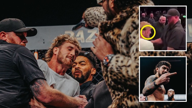 Dillon Danis threw a microphone at Logan Paul in a bloody dust-up.