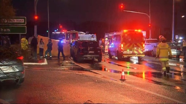 Emergency services at the scene of a serious multi-vehicle crash on the southern expressway. Picture: 7NEWS