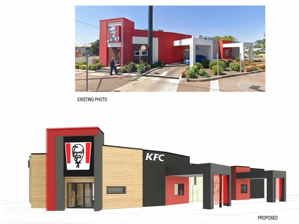 A Mackay KFC has submitted documents for a major refurbishment with a modernised colour scheme and new "squashed" style logo. Photo: Contributed.