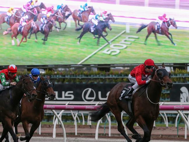 Ethan Brown and Iconoclasm surge away from their rivals at Flemington last start.