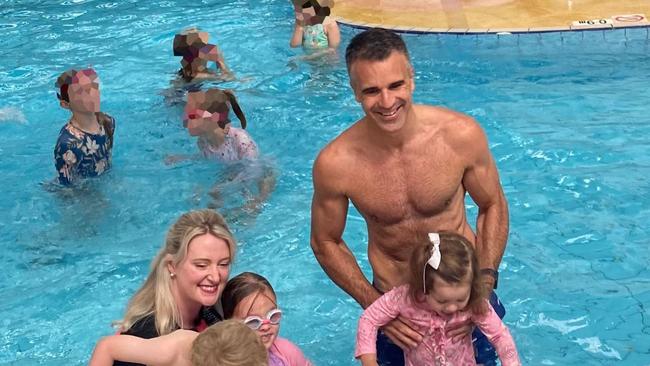 Labor leader Peter Malinauskas at the Adelaide Aquatic Centre with the ALP candidate for Adelaide, Lucy Hood. Picture Tom Koutsantonis/ Twitter