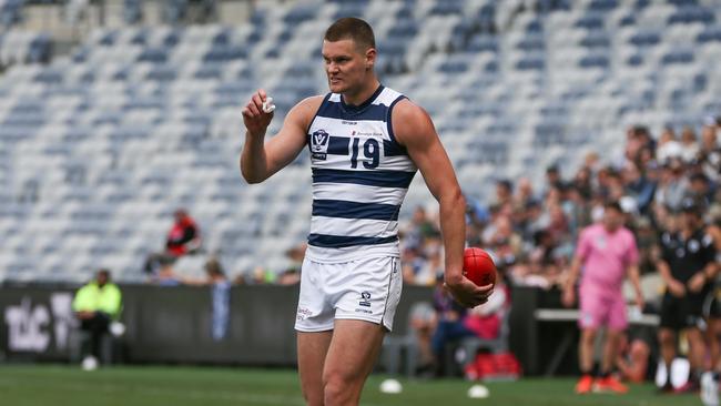 Phoenix Foster at Geelong. Picture: Rob Lawson/AFL Photos via Getty Images