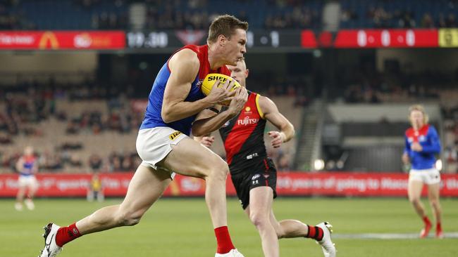 Tom McDonald was a workhorse for the Demons, clocking 14.4km’s last night. Picture: Darrian Traynor/AFL Photos/via Getty Images