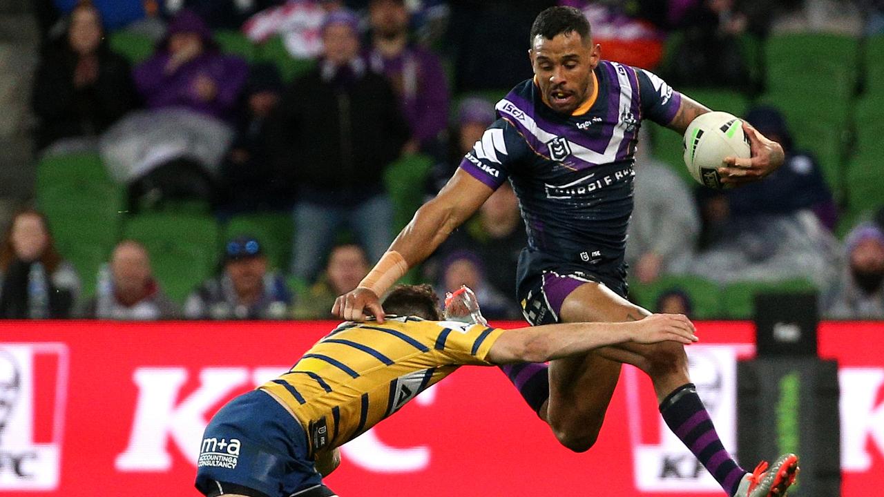 Josh Addo-Carr of the Storm breaks clear