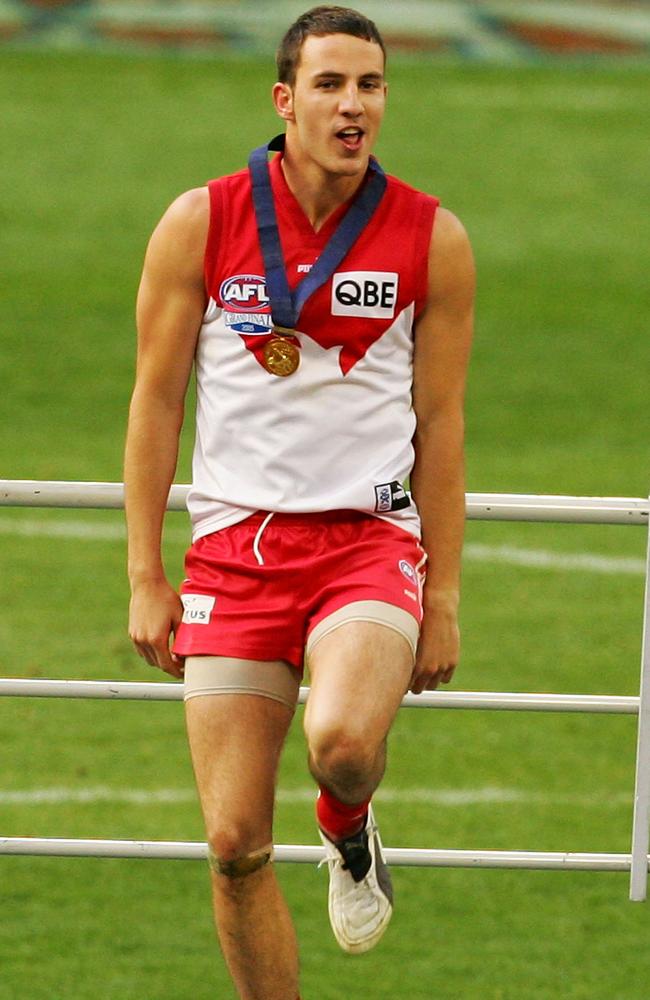 Tadhg Kennelly celebrating at the 2005 AFL Grand Final. Picture: Getty