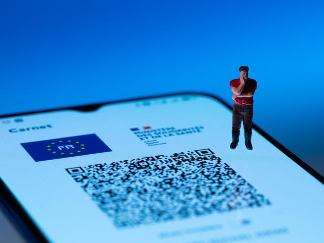 A mobile phone shows the EU Digital Covid Certificate. Picture: AFP