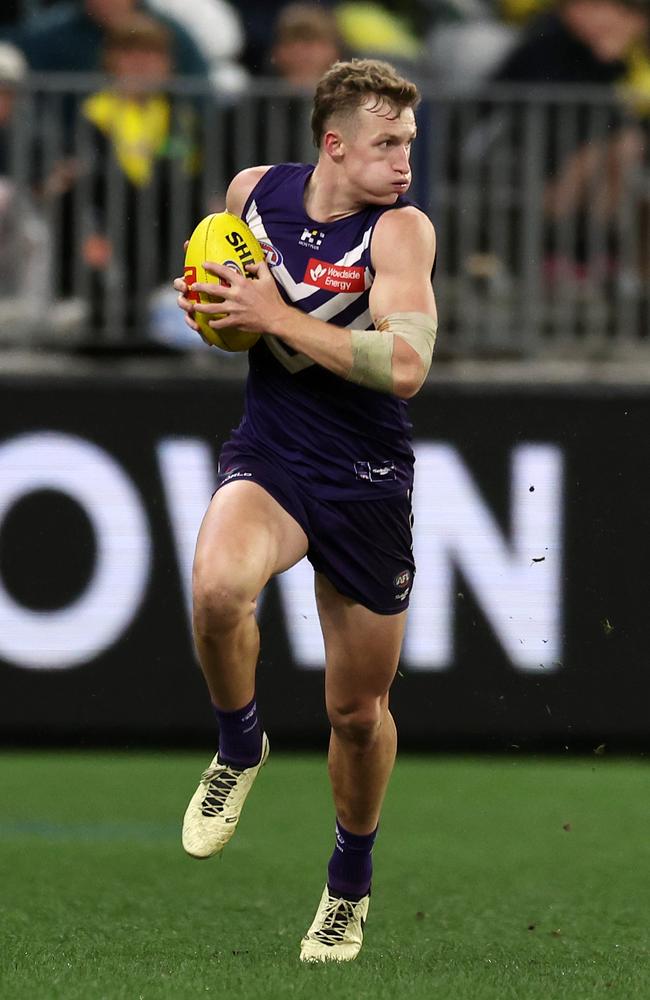 Josh Treacy is leading the way for the Dockers up forward. Picture: Will Russell/AFL Photos via Getty Images.