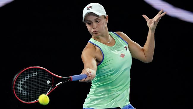 Ash Barty drills a forehand. Picture: AAP/Michael Dodge