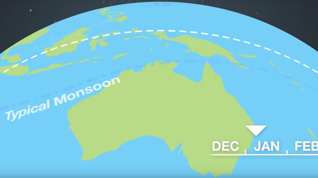 The annual monsoon was late and that's meant other weather systems have brought warm and dry weather to the bushfire zones. Picture: BOM