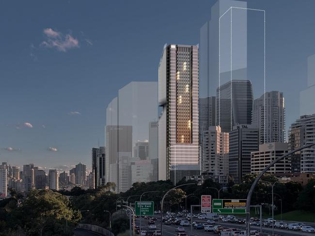 A skyscraper at 153-157 Walker St, North Sydney could soon become one of the top ten tallest buildings in Sydney if a $373m development proposal is approved. Picture: Architectus