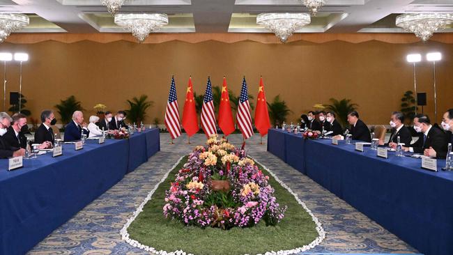 The first in-person meeting between the two leaders since Joe Biden became president stretched over roughly three hours. Picture: AFP.