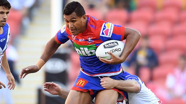 Daniel Saifiti heads a powerful forward pack at the Knights. Picture: AAP