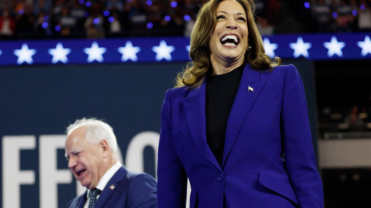 Tim Walz and Kamala Harris at a rally in Milwaukee yesterday. He’s the main speaker at the DNC today. Picture: Anna Moneymaker/Getty Images via AFP