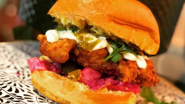 Seta's Cafe fried chicken burger. Picture: Supplied