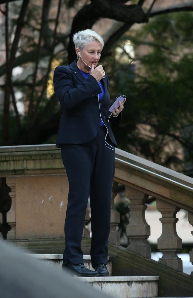 Professor Phelps on Town Hall steps before the council meeting. She will remain as deputy mayor.