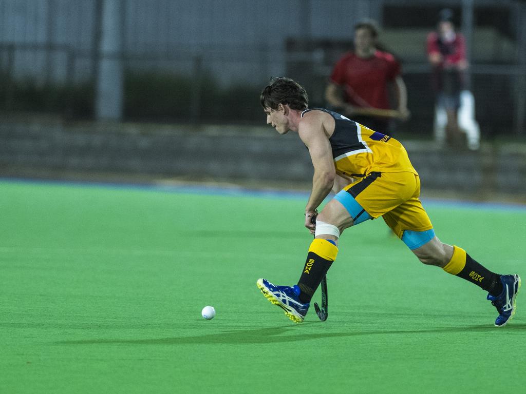 Caleb Enright of Sunshine Coast against Rockhampton in Hockey Queensland Championships at Clyde Park, Saturday, May 1, 2021. Picture: Kevin Farmer