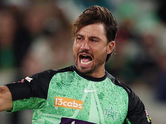 MELBOURNE, AUSTRALIA - DECEMBER 18: Marcus Stoinis of the Stars celebrates the wicket of Matthew Renshaw of the Heat during the BBL match between Melbourne Stars and Brisbane Heat at Melbourne Cricket Ground, on December 18, 2024, in Melbourne, Australia. (Photo by Morgan Hancock/Getty Images)