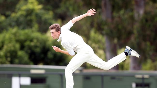 Archer Linning taking a wicket on his second delivery of the innings. Picture by Richard Gosling