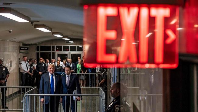 Former US president and Republican presidential candidate Donald Trump speaks to the press after he was convicted in his criminal trial at Manhattan Criminal Court in New York City.