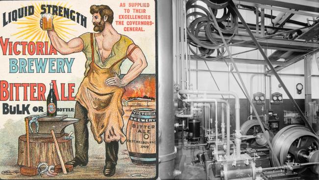 An early advertisement for Victoria Brewery, and the VB production plant in the 1930s. Pictures: State Library of Victoria