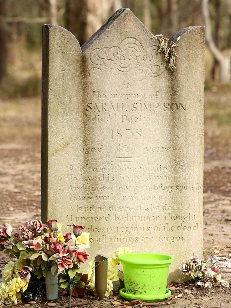 It’s believed Sarah’s lover John Simpson, with whom she had had eight children out of wedlock, held a posthumous marriage at her graveside so she could pass without sin into the next life. She died aged 42. Picture: AAP/Justin Sanson