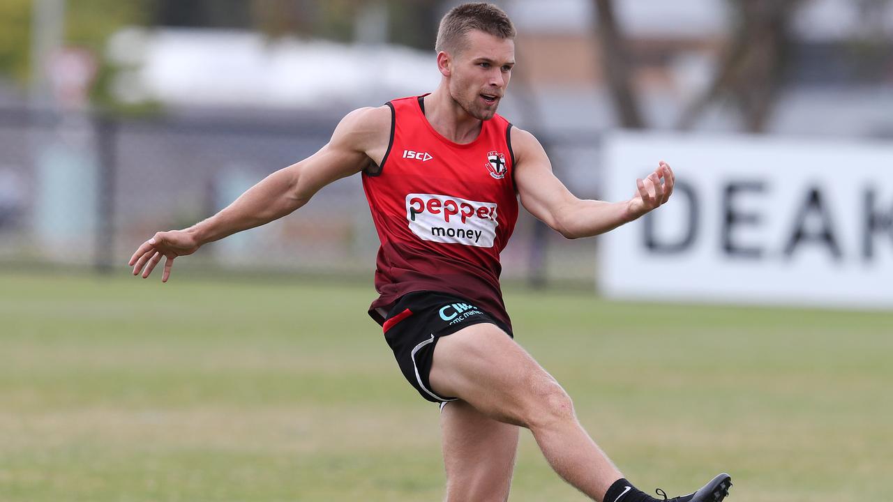 Dan Butler during a St Kilda training session at Deakin University in Geelong.
