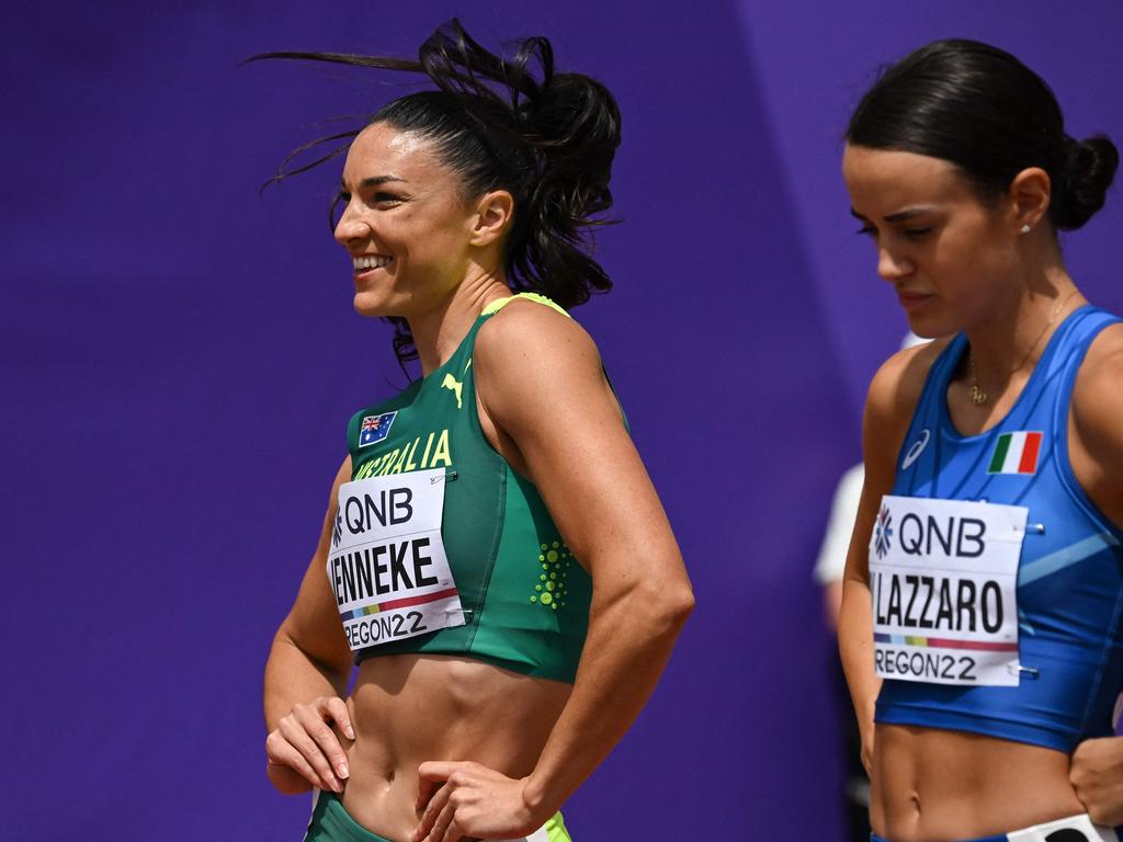 Michelle Jenneke (L) won’t give up her pre-race ritual. Picture: Ben Stansall/AFP